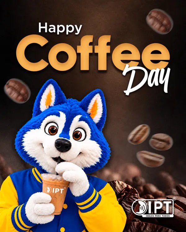 Jacob, la mascota de IPT, celebrando el Día del Café